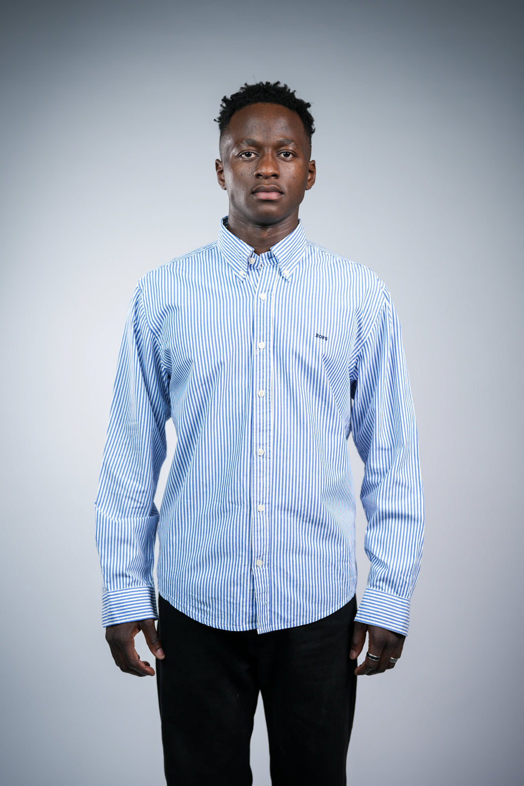 Pure cotton blue vertical striped men casual shirt