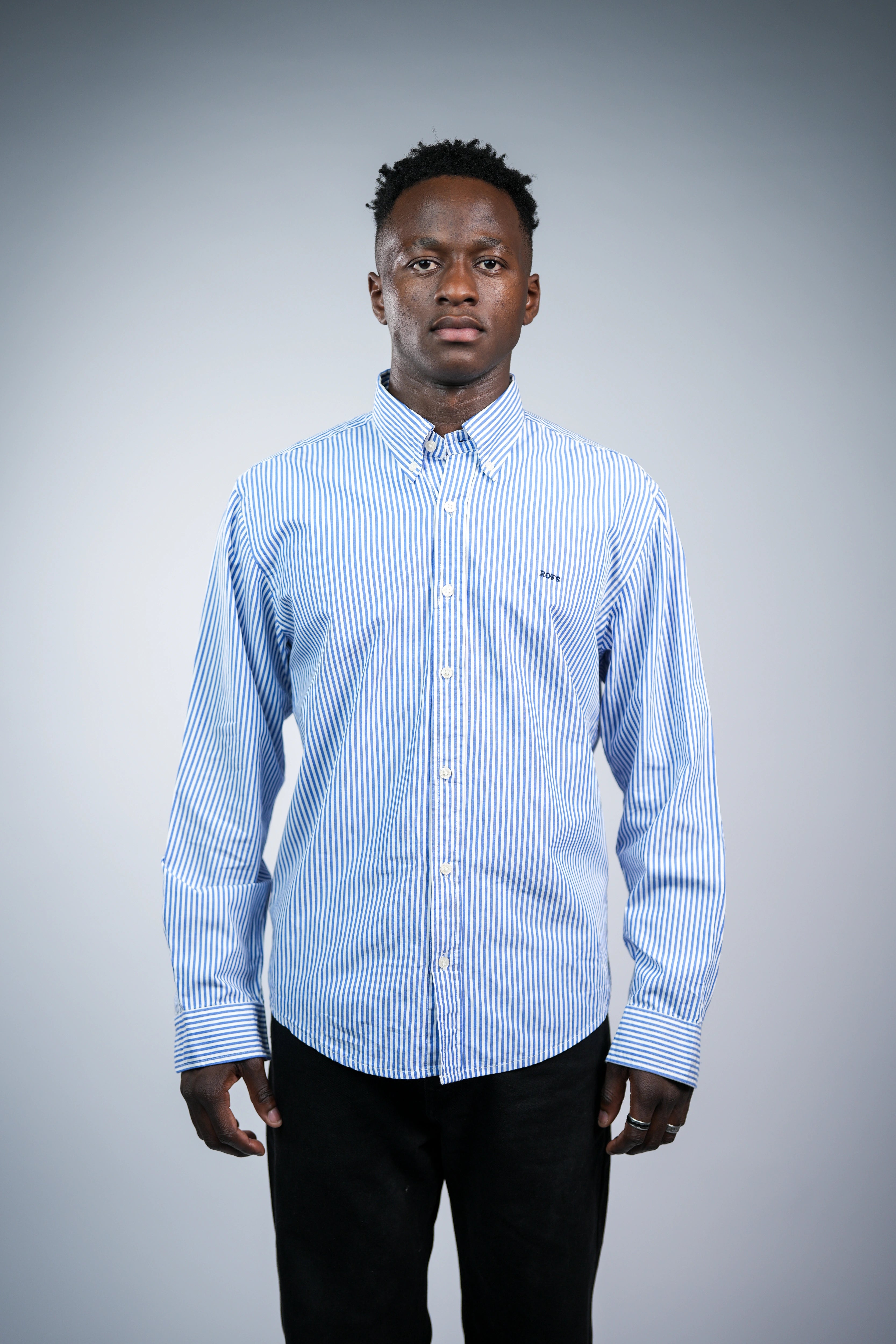 Pure cotton blue vertical striped men casual shirt