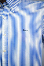 Pure cotton blue vertical striped men casual shirt