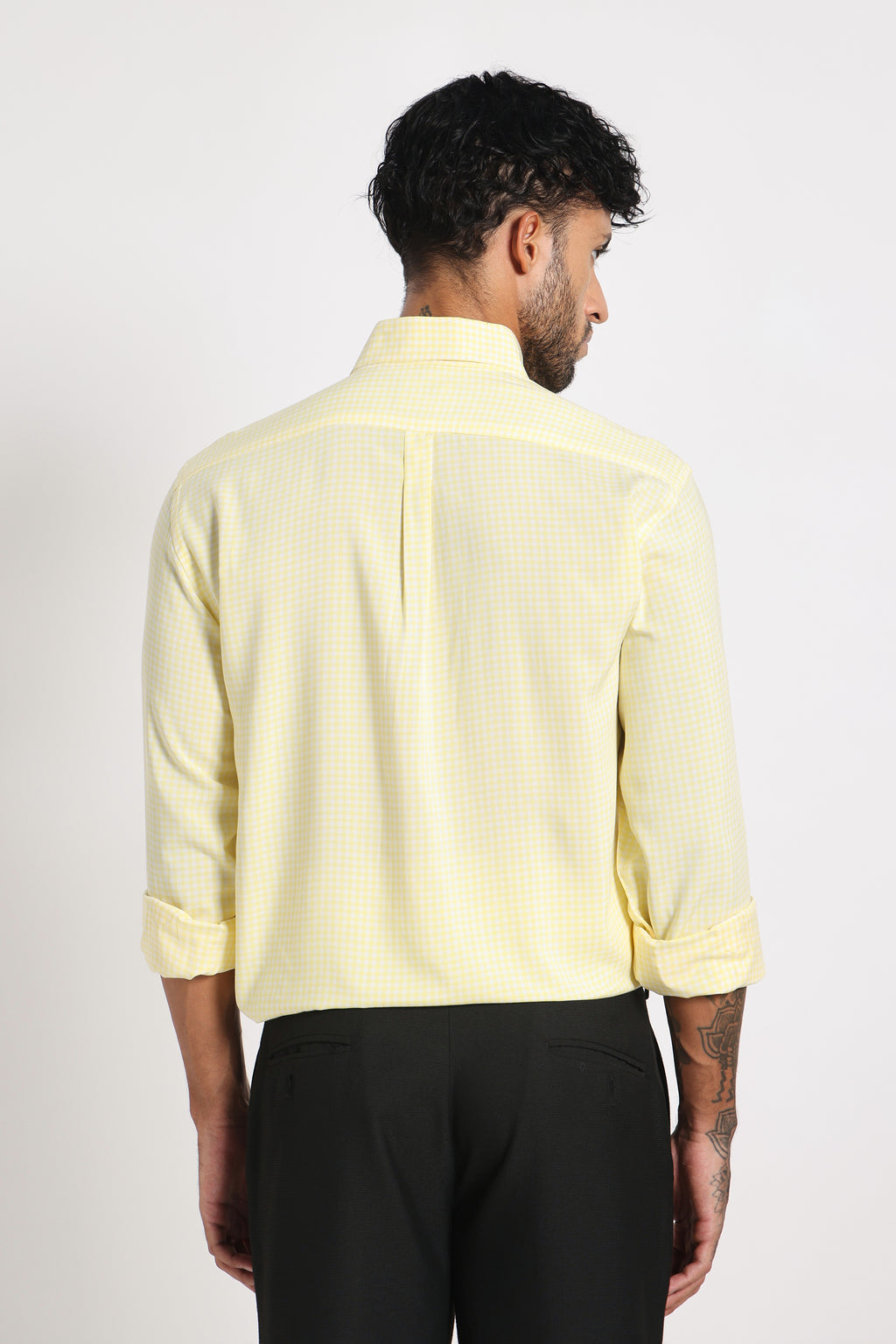 Soft Yellow Check Shirt Men