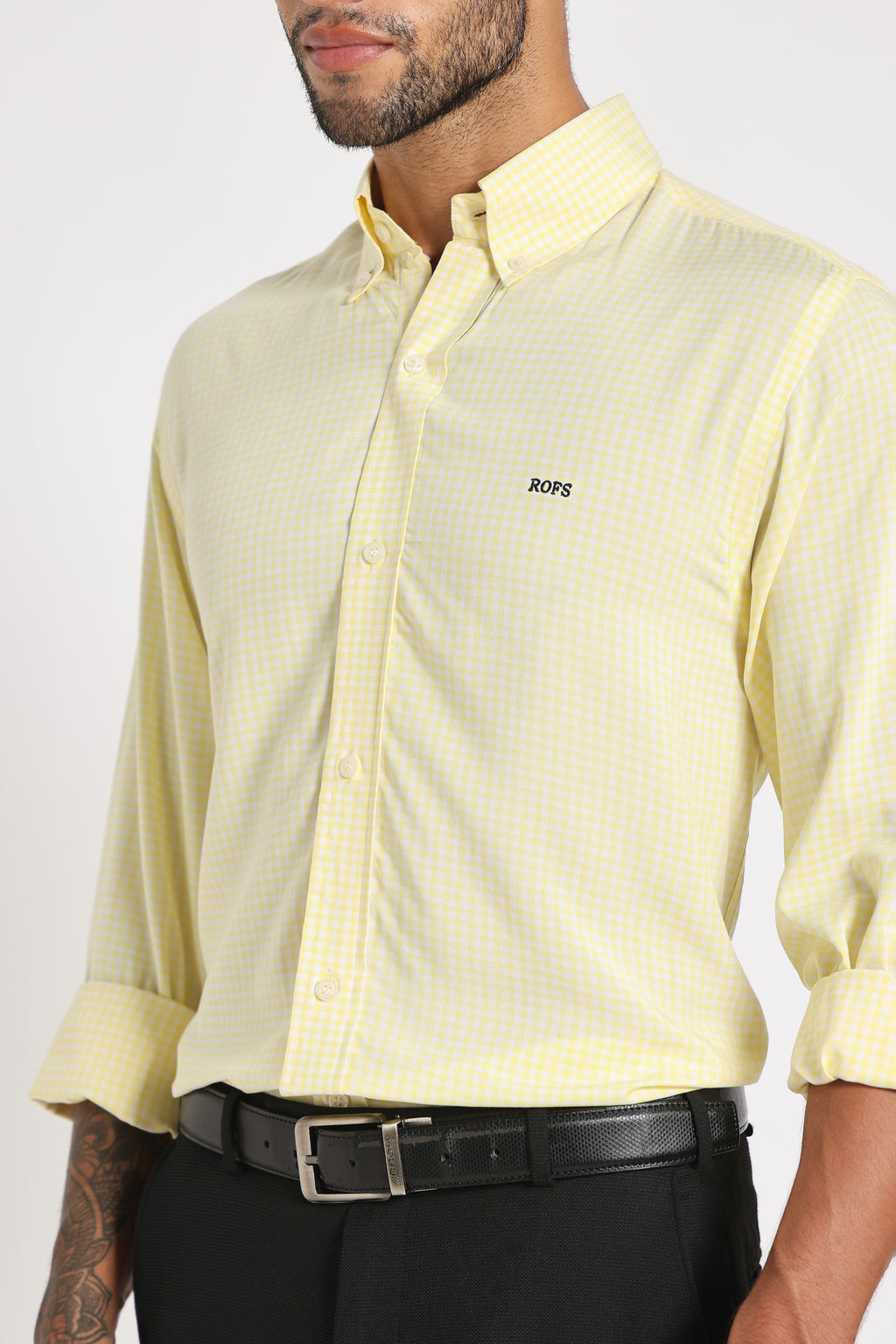 Soft Yellow Check Shirt Men