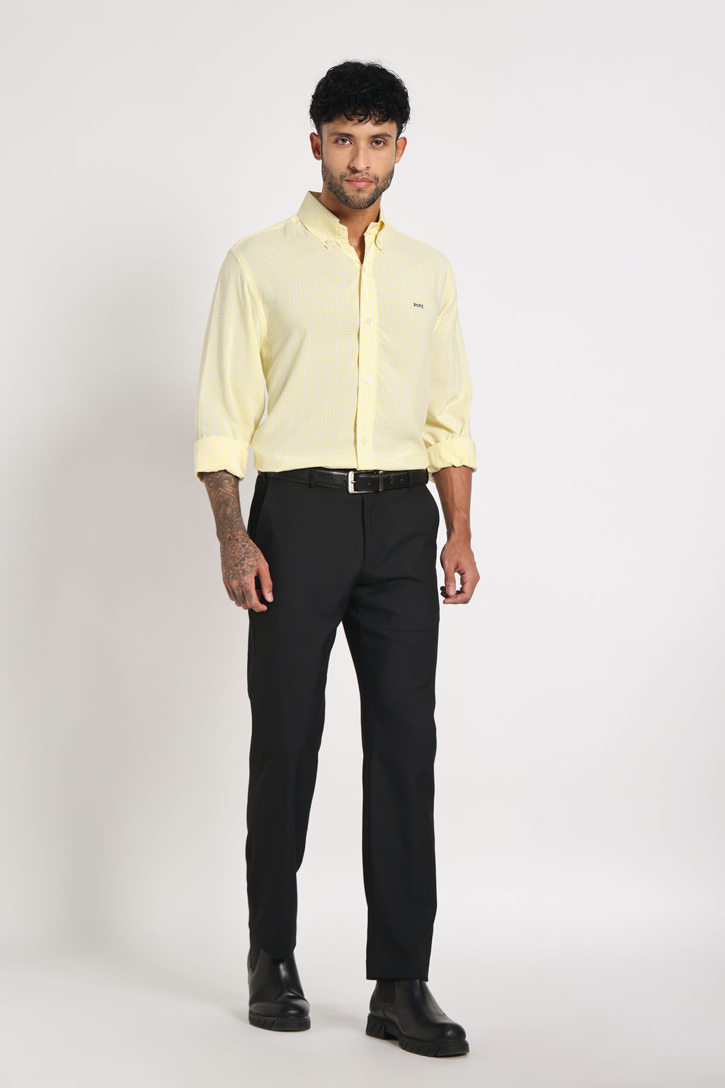 Soft Yellow Check Shirt Men