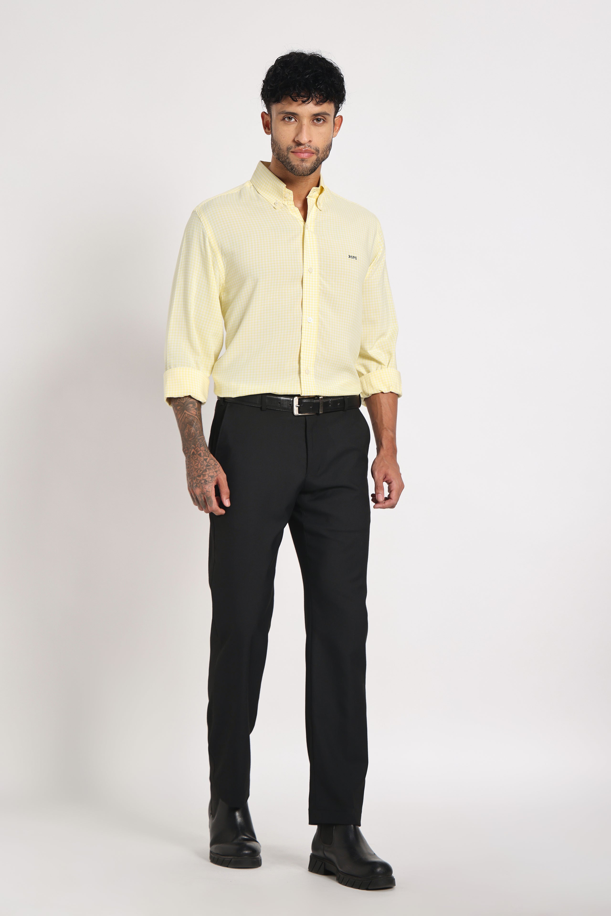 Soft Yellow Check Shirt Men