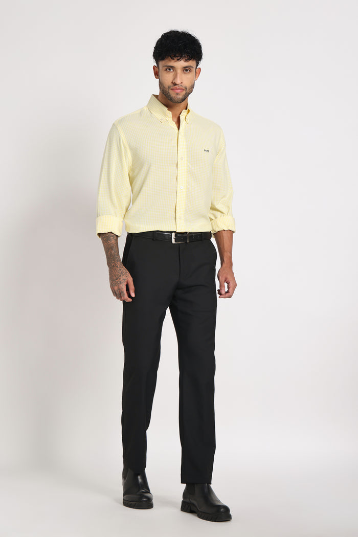 Soft Yellow Check Shirt Men