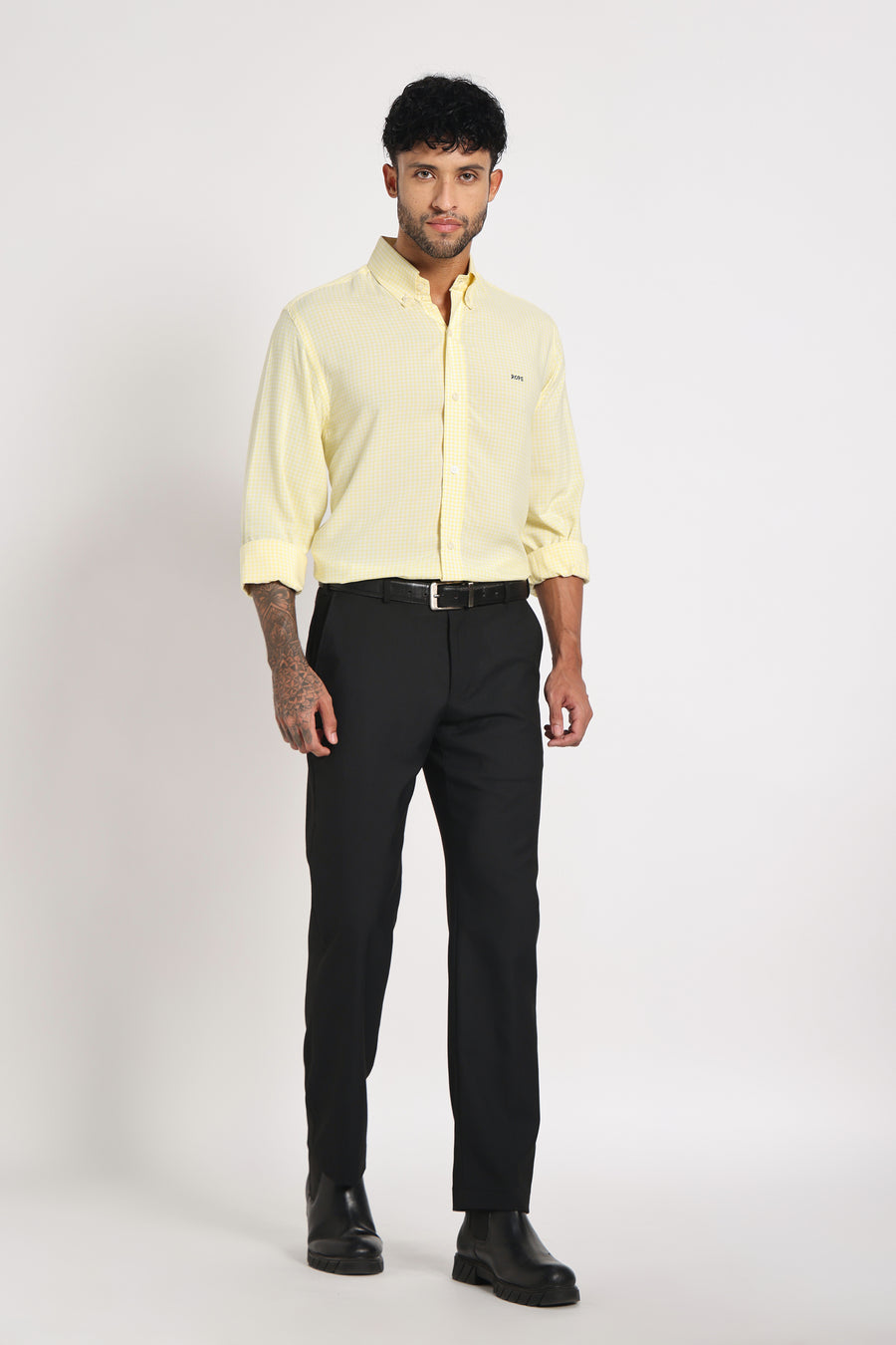 Soft Yellow Check Shirt Men