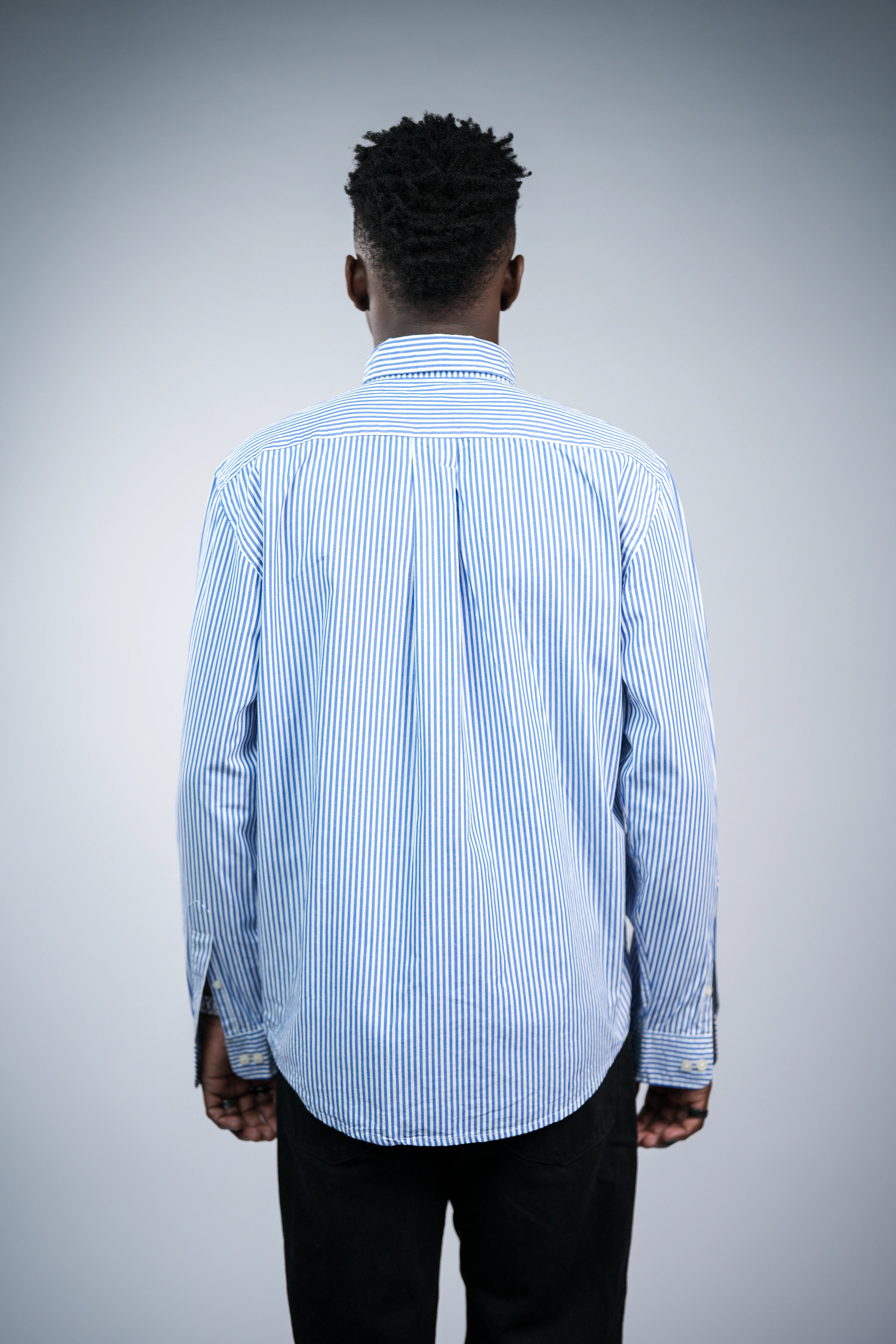 Pure cotton blue vertical striped men casual shirt