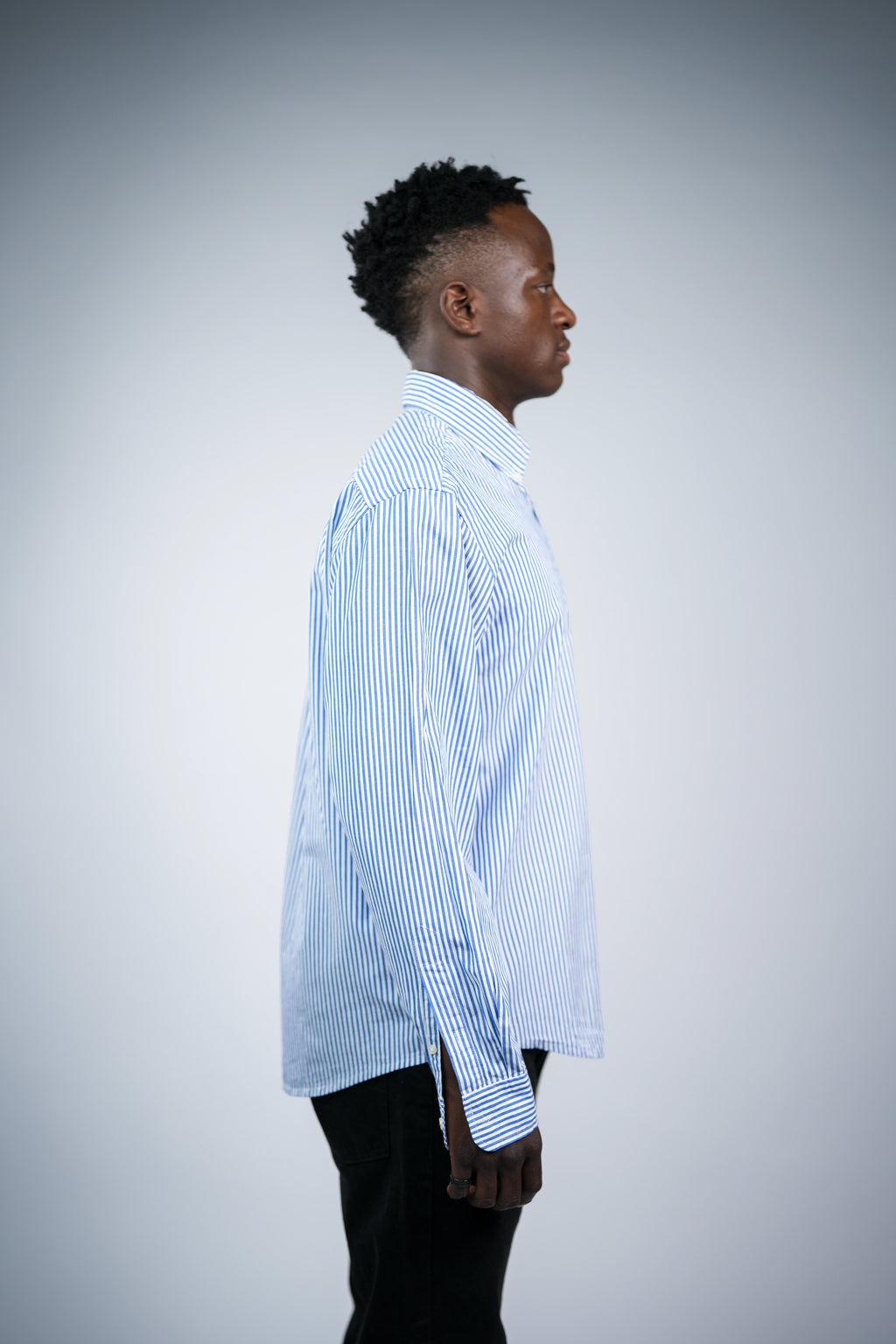 Pure cotton blue vertical striped men casual shirt