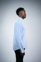 Pure cotton blue vertical striped men casual shirt