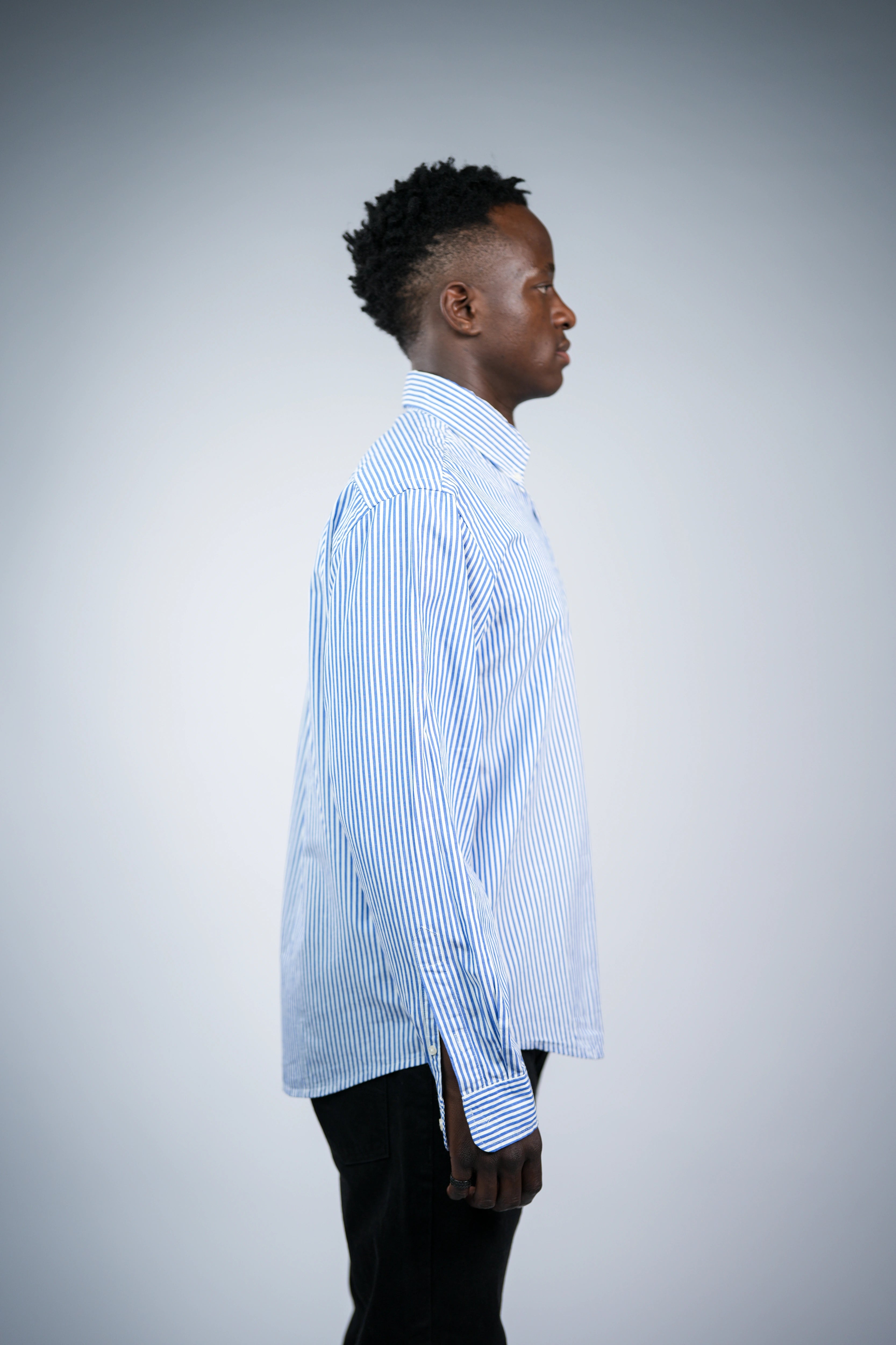 Pure cotton blue vertical striped men casual shirt