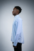 Pure cotton blue vertical striped men casual shirt