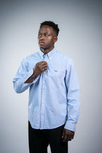 Pure cotton blue vertical striped men casual shirt