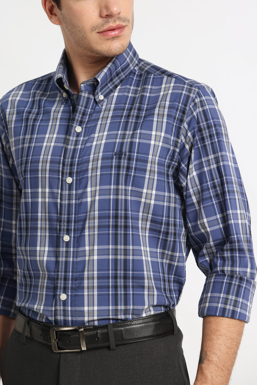 Classic Blue Grid Shirt Men