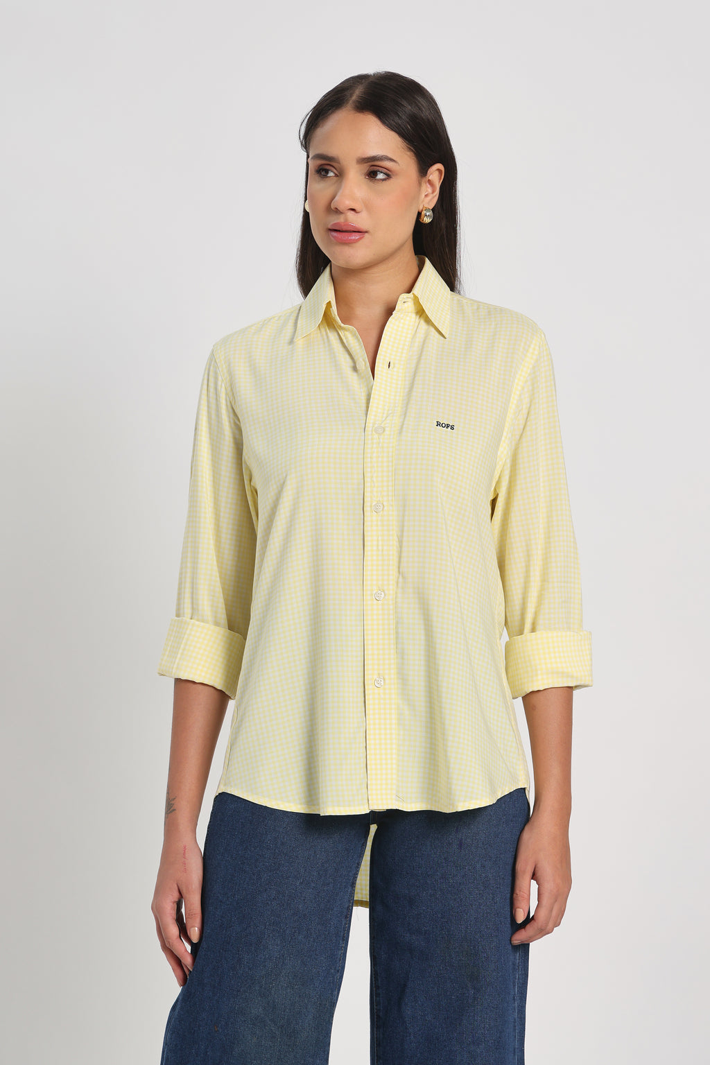 Soft Yellow Check Shirt Women
