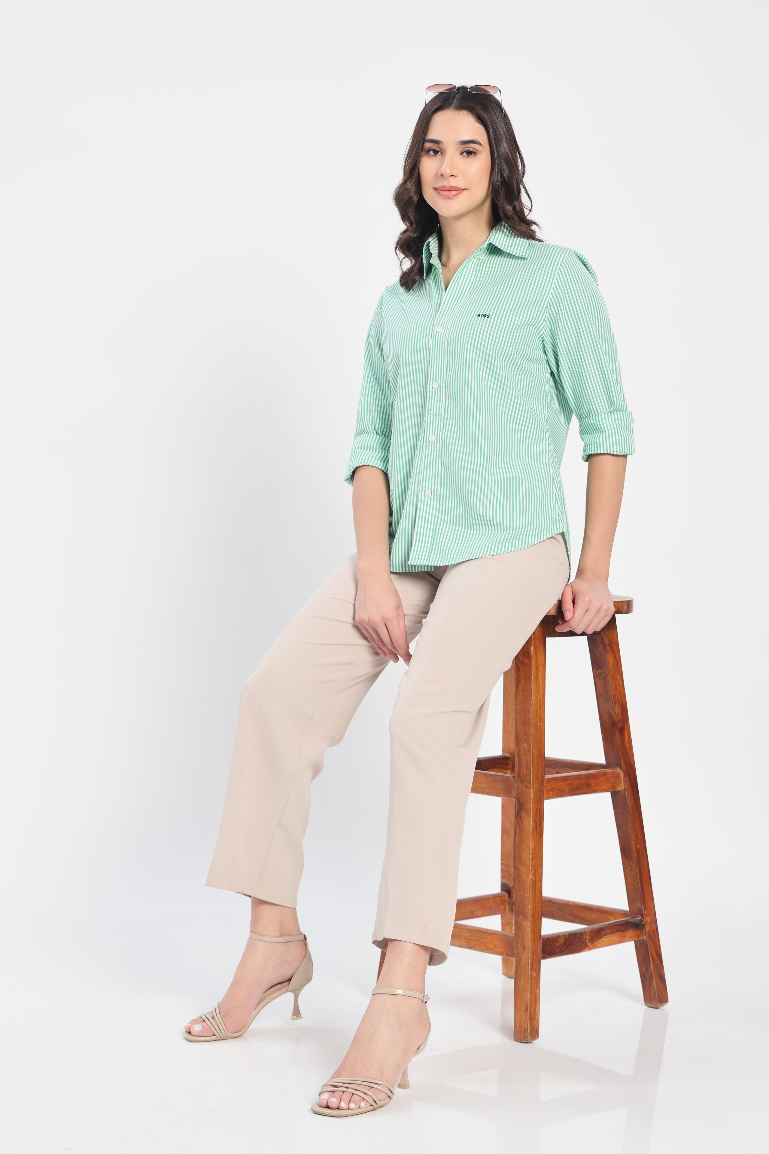 Emerald Green Stripe Cotton Shirt