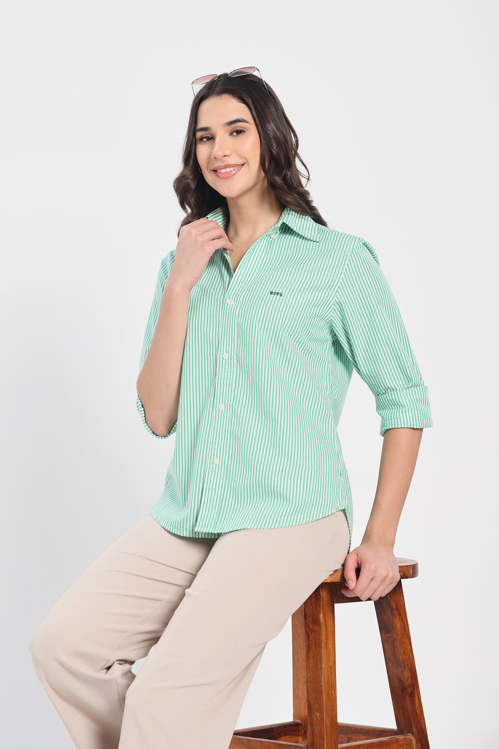 Emerald Green Stripe Cotton Shirt