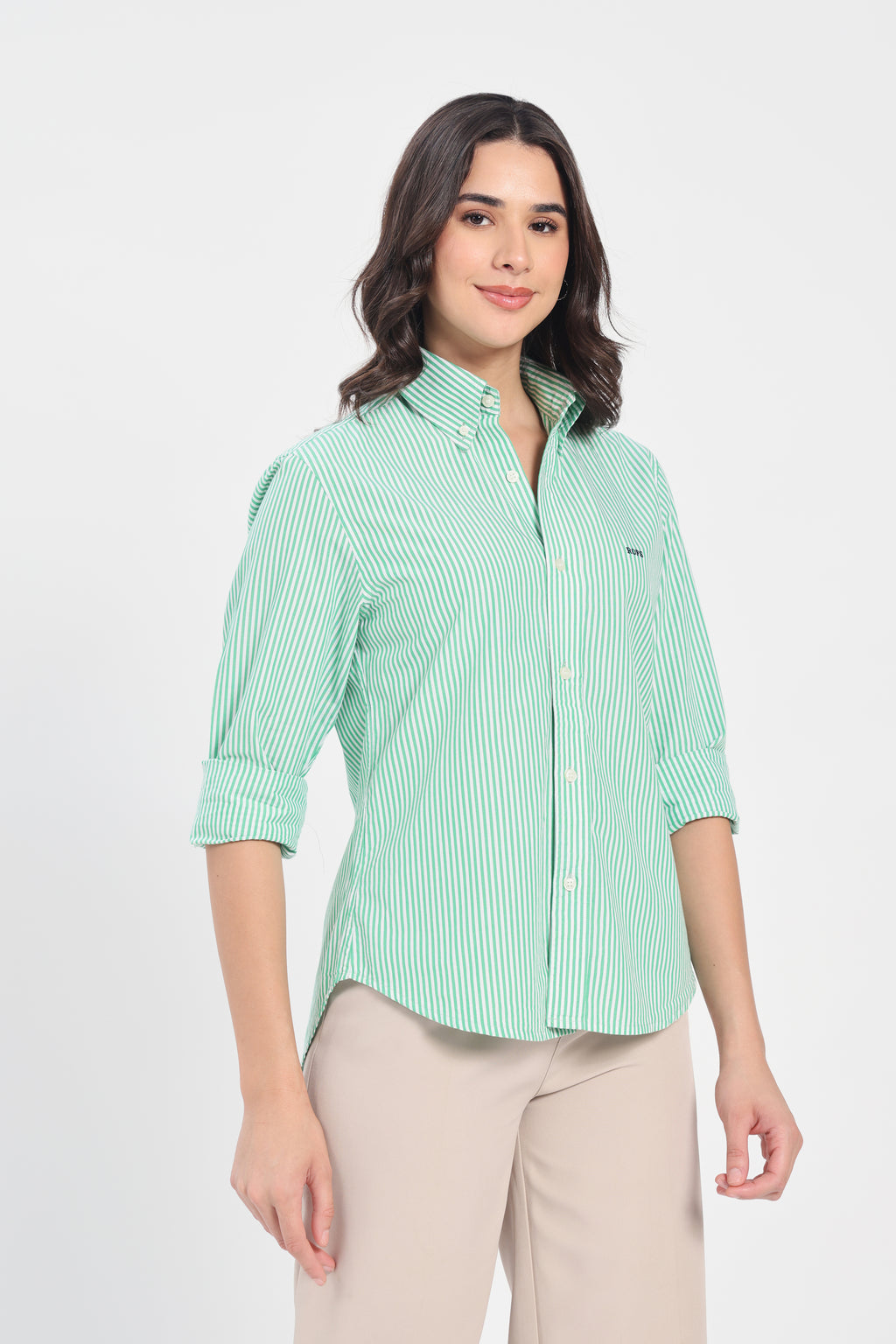 Emerald Green Stripe Cotton Shirt