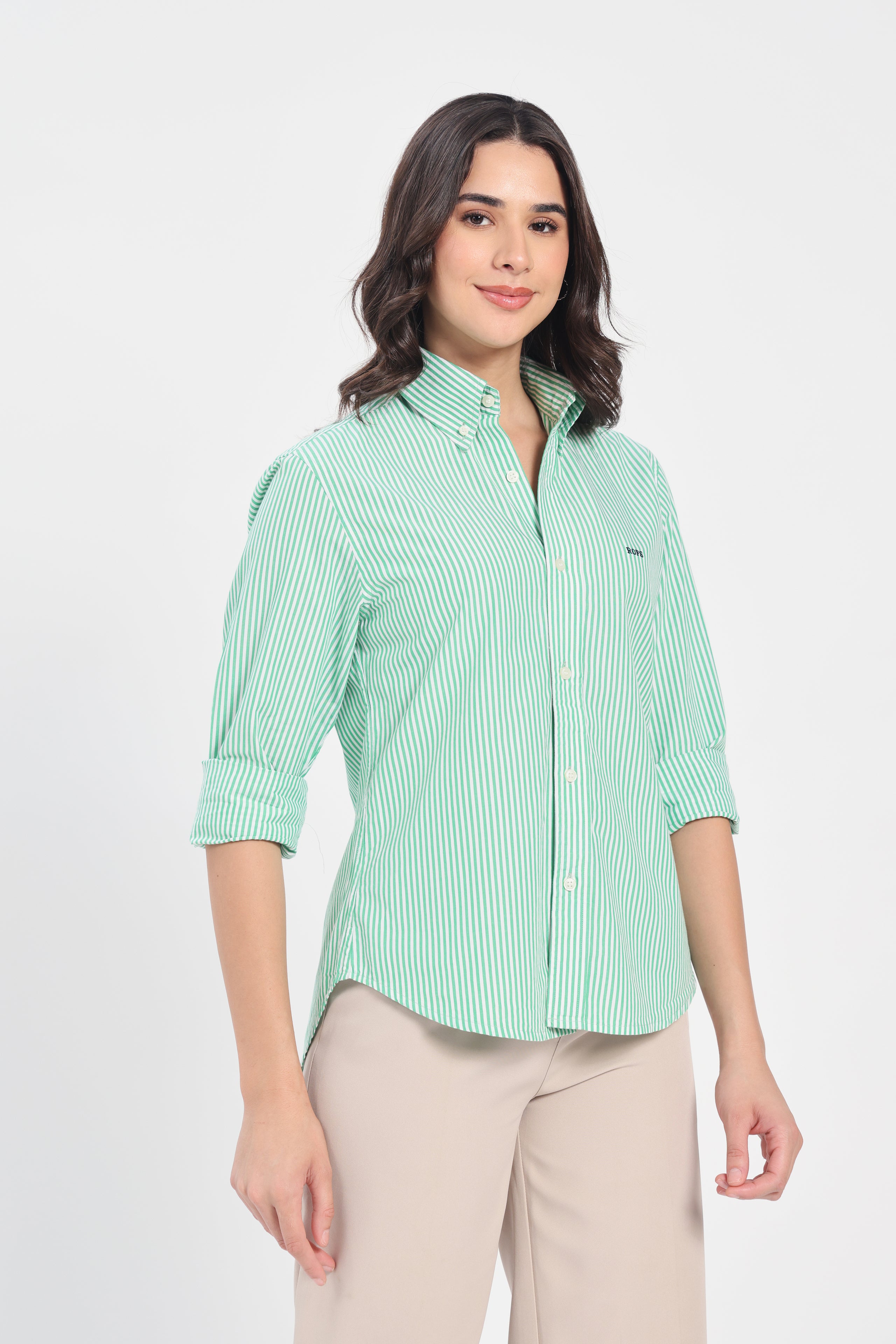 Emerald Green Stripe Cotton Shirt