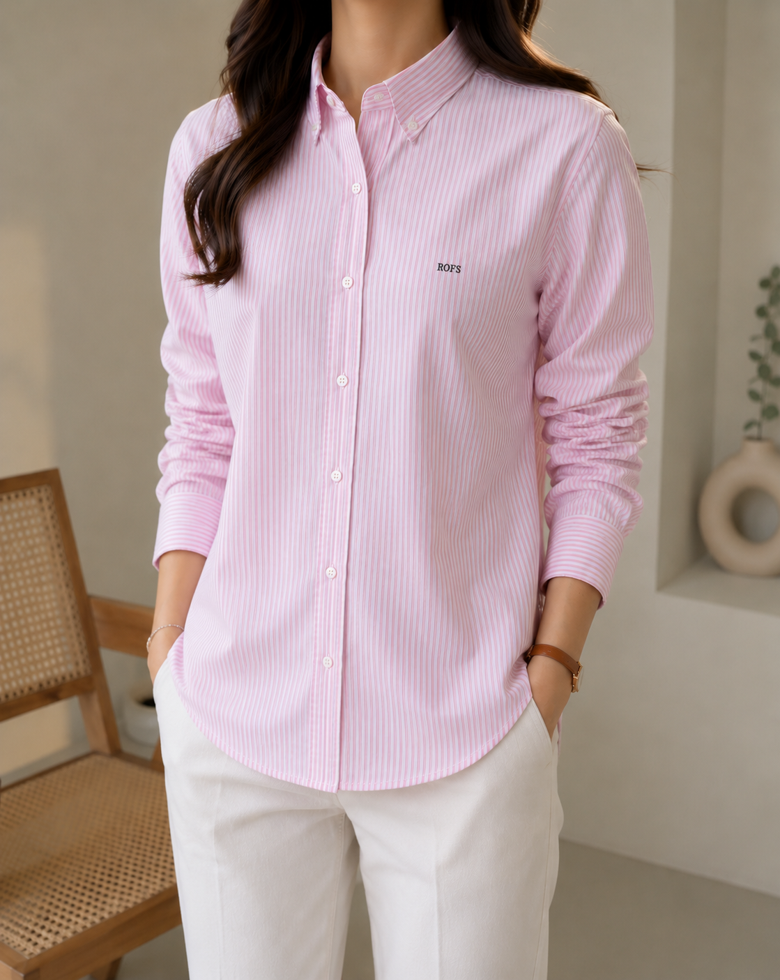 Pink Stripe Cotton Women Shirt