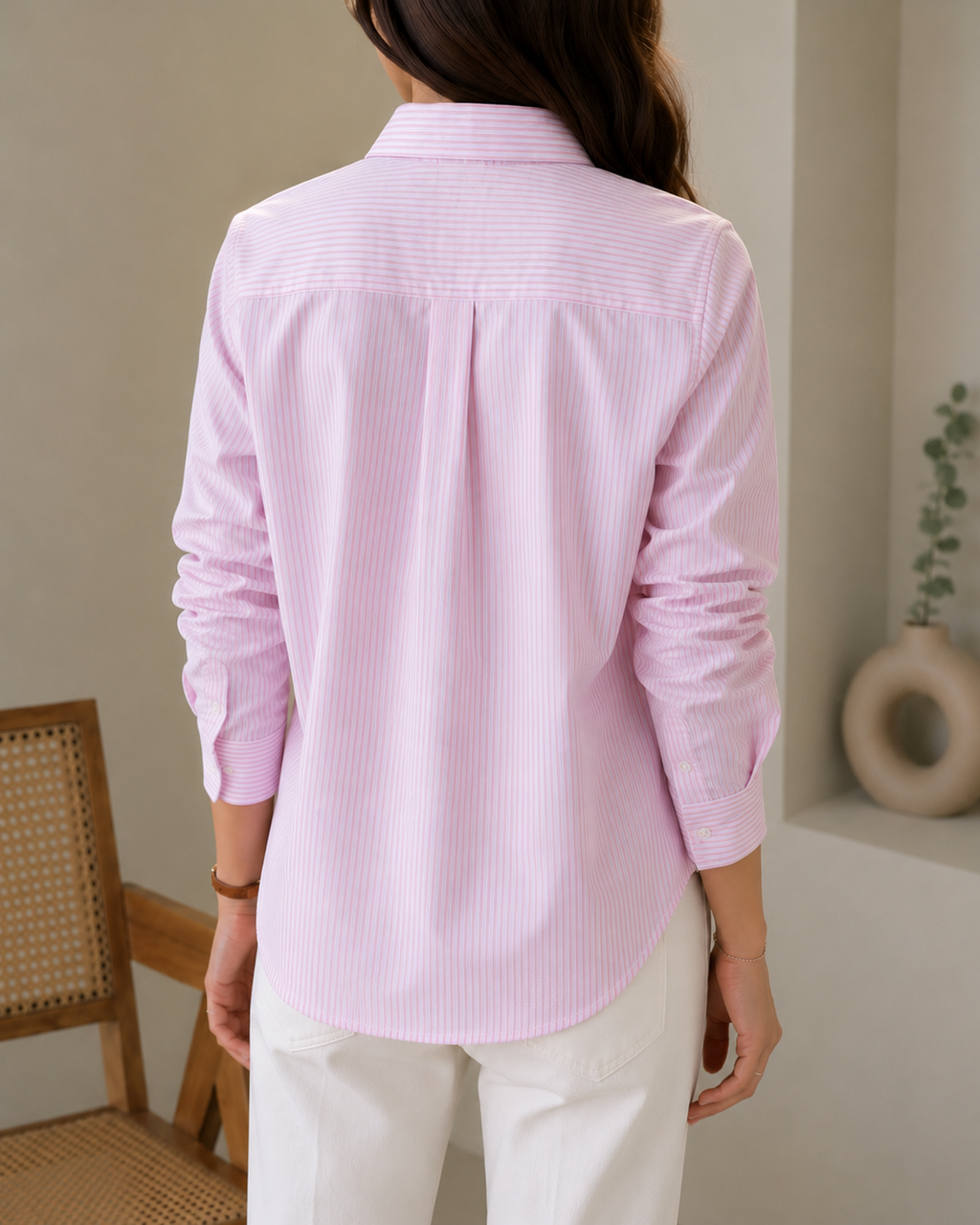 Pink Stripe Cotton Women Shirt