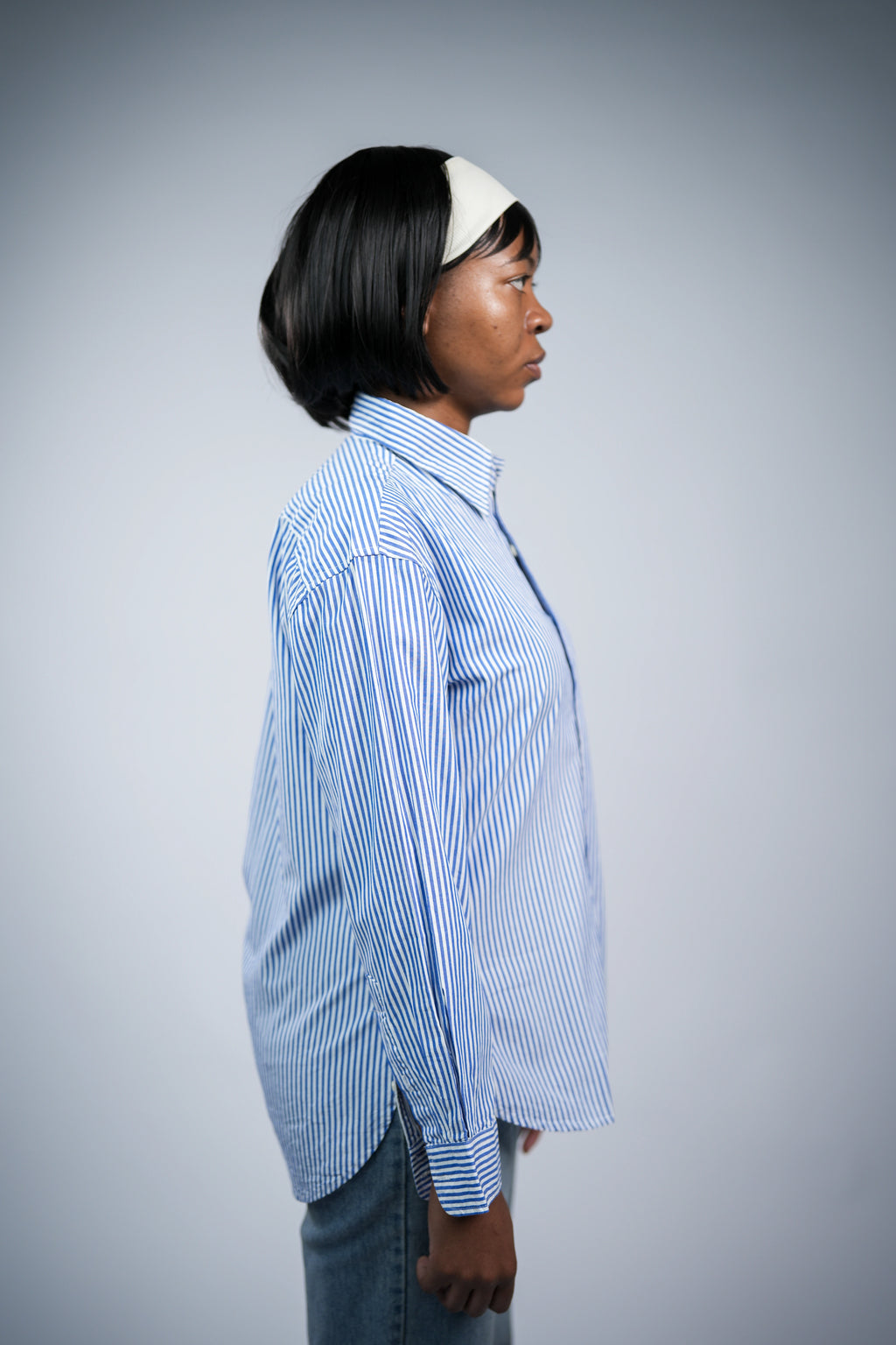 Blue Stripe Cotton Women Shirt