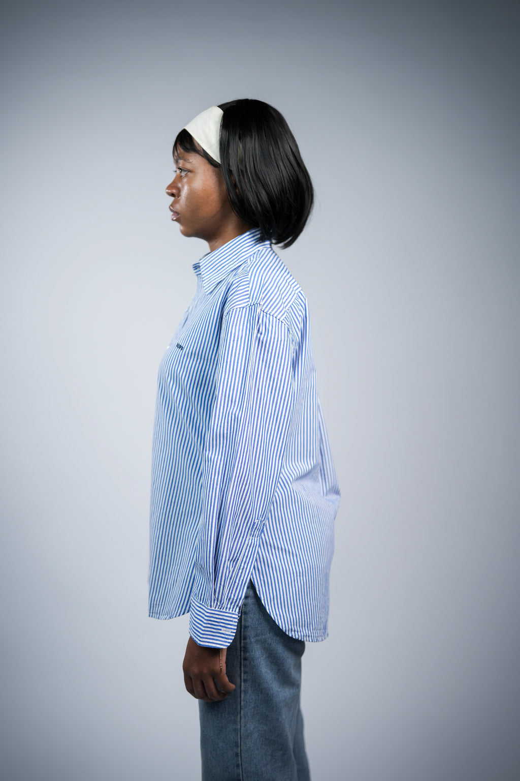 Blue Stripe Cotton Women Shirt