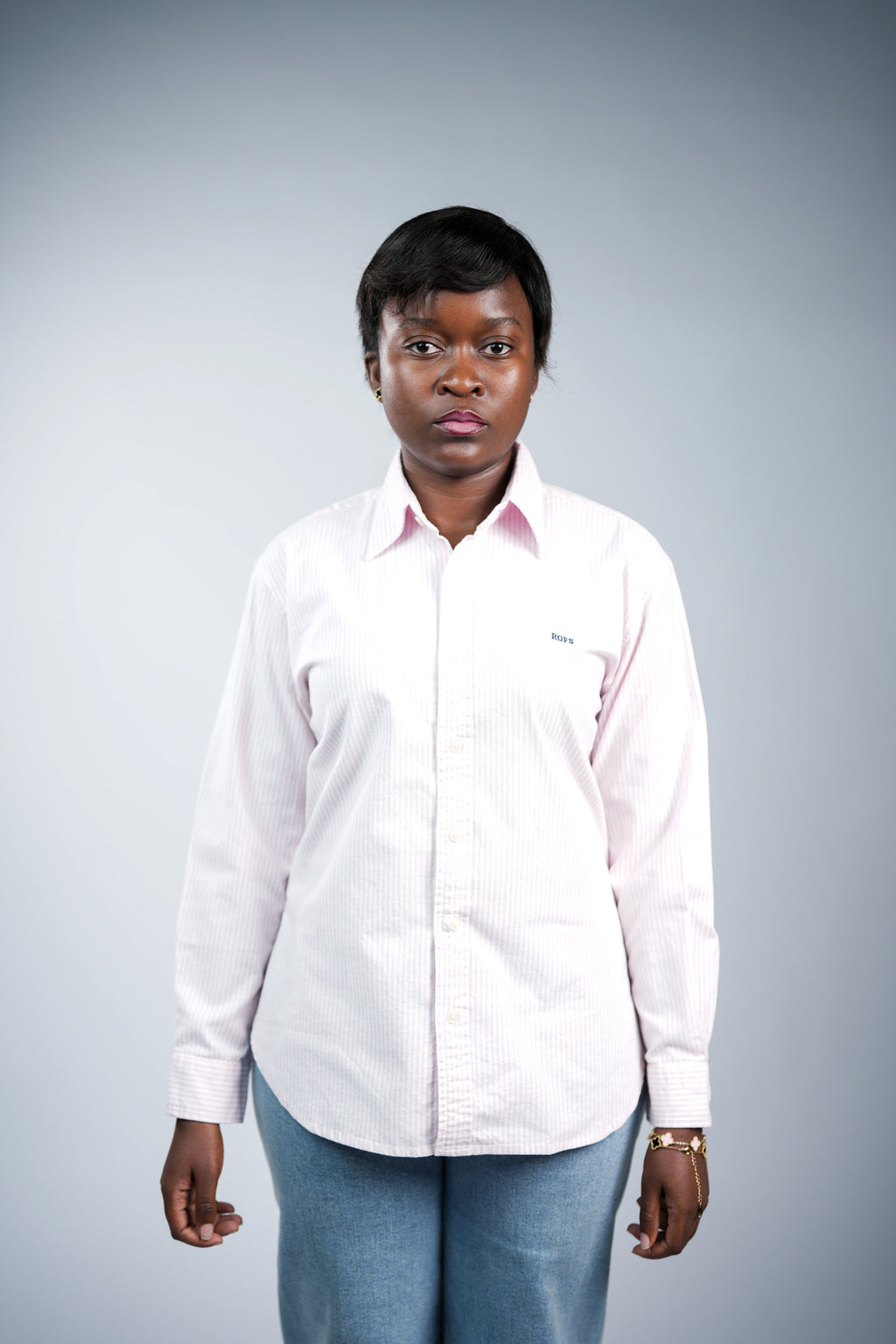 Pink stripe cotton women shirt