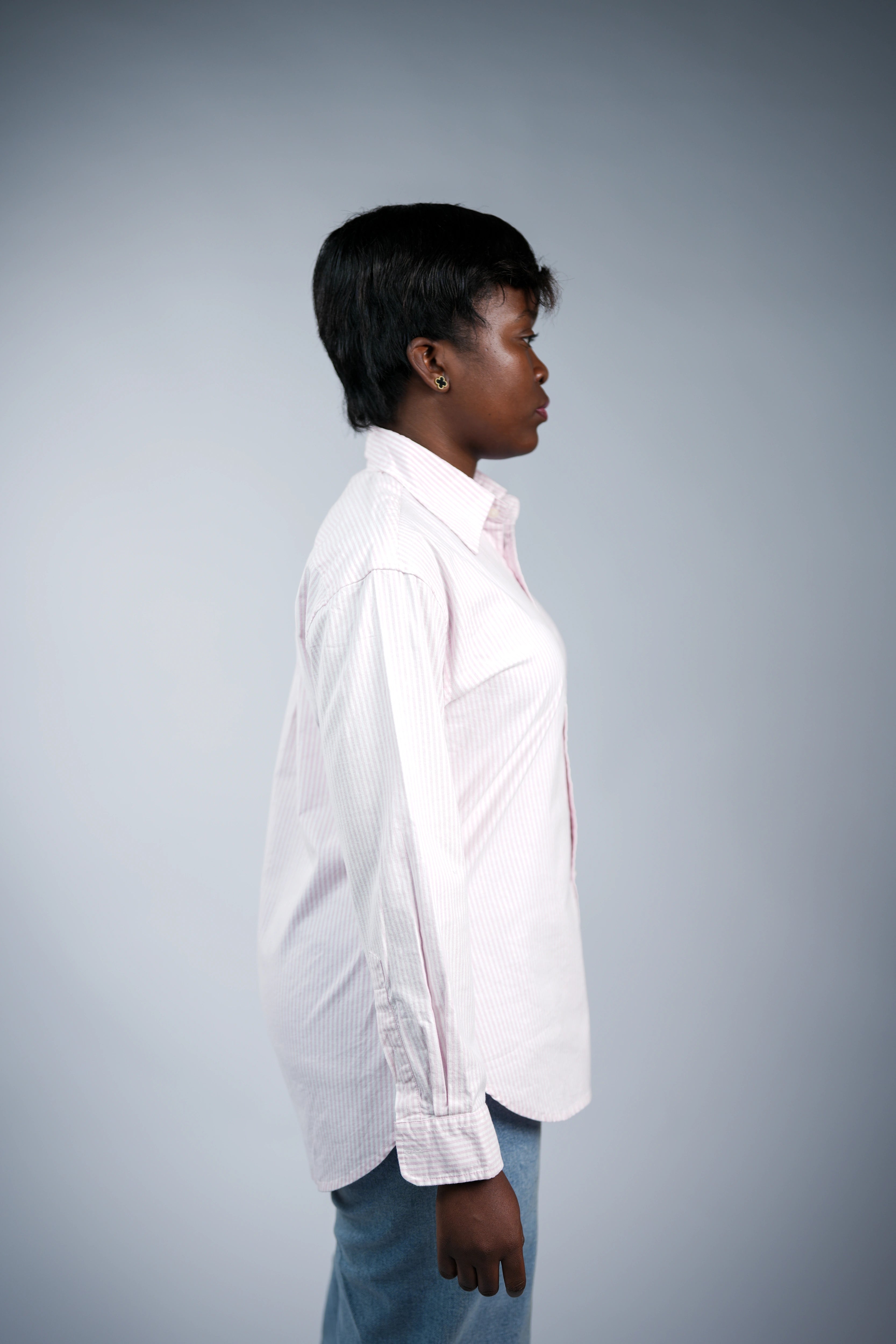 Pink stripe cotton women shirt