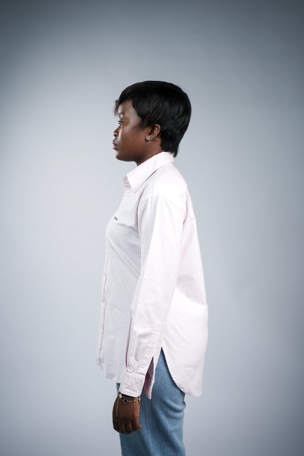 Pink stripe cotton women shirt