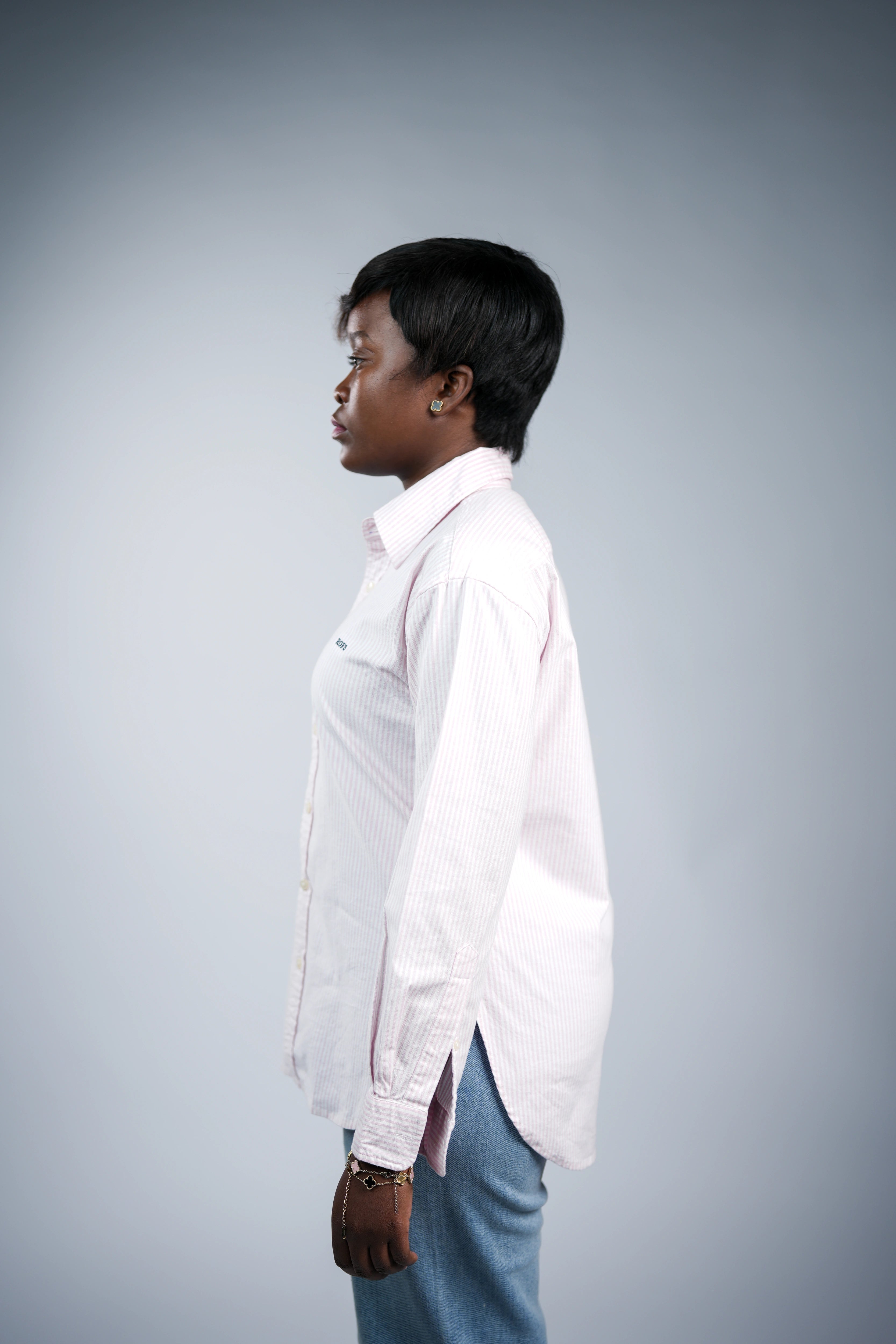 Pink stripe cotton women shirt