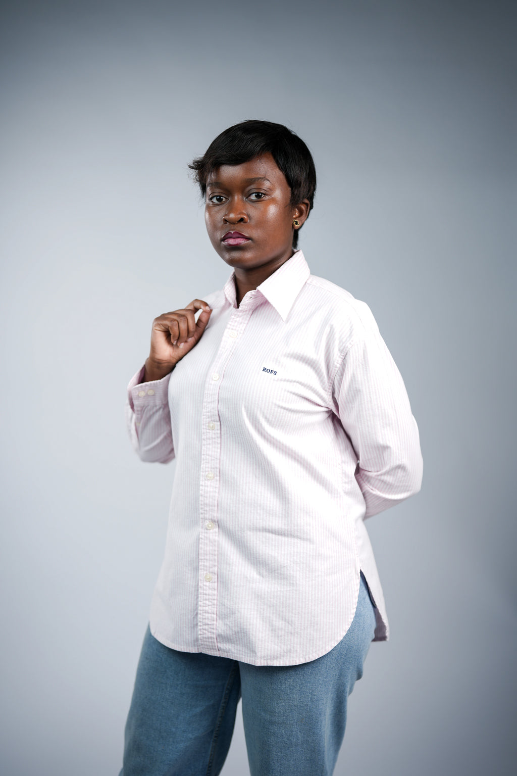 Pink stripe cotton women shirt