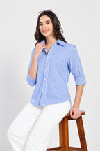 Blue Stripe Cotton Women Shirt