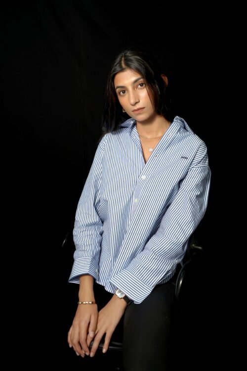 Blue Stripe Cotton Women Shirt