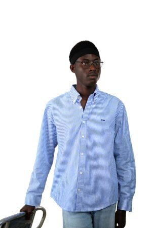 Pure cotton blue vertical striped men casual shirt