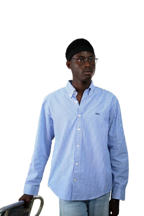 Pure cotton blue vertical striped men casual shirt